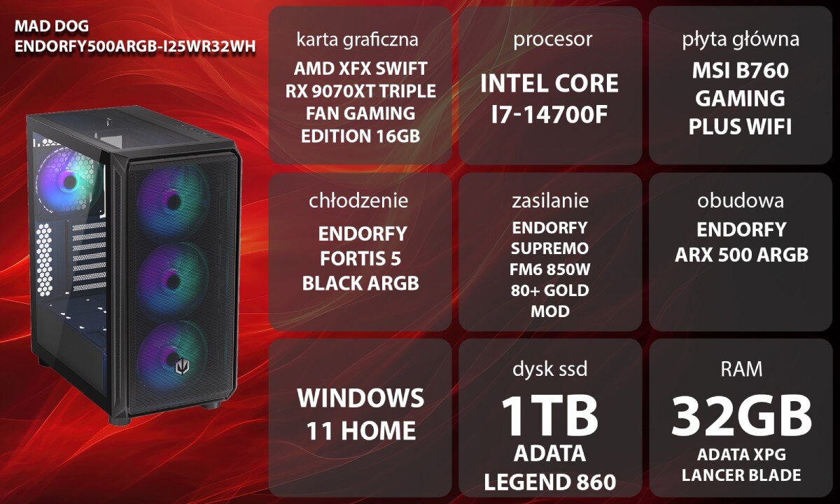 Komputer MAD DOG ENDORFY500ARGB-I25WR32WH Widok od boku, kobieta w słuchawkach gamingowych siedząca przy biurku grająca w grę, w tle komputer wygląd opis