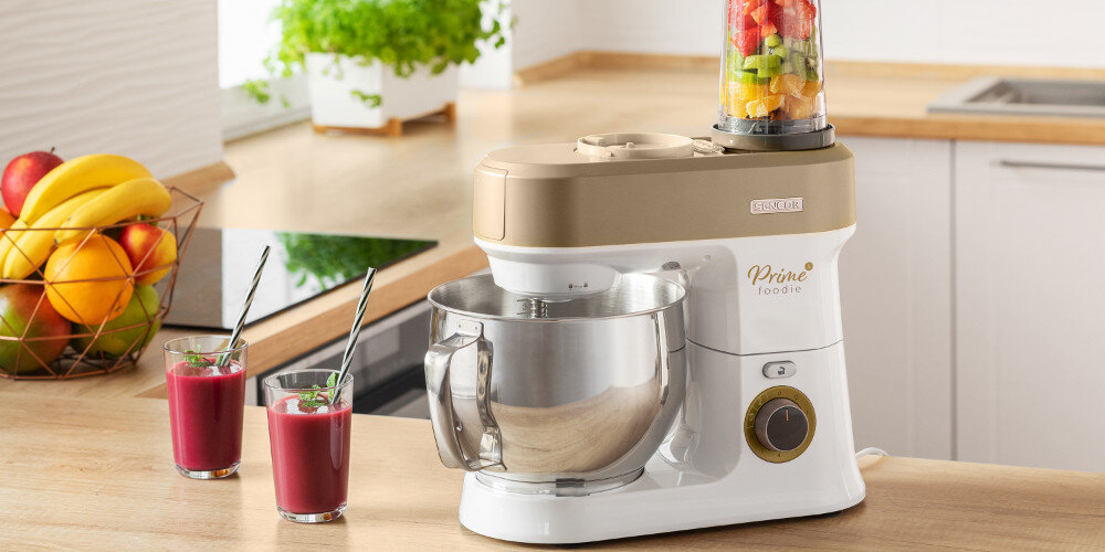 Robot kuchenny planetarny SENCOR STM 3787CH 1200W z blenderem kielichowym, maszynką do mięsa i szatkownicą NutriBlender smoothie pojemność