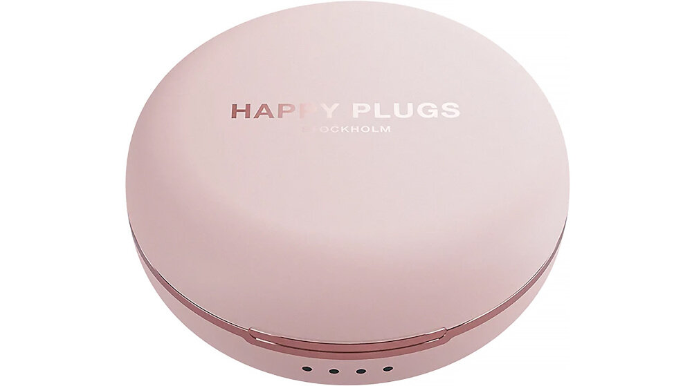 Słuchawki dokanałowe HAPPY PLUGS Adore - Dobre w podróży i w ruchu, etui ładujące na białym tle