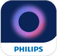 Ikona aplikacji z ciemnoniebieskim tłem i gradientowym okręgiem w centrum. Na dole widnieje napis \'PHILIPS\'.