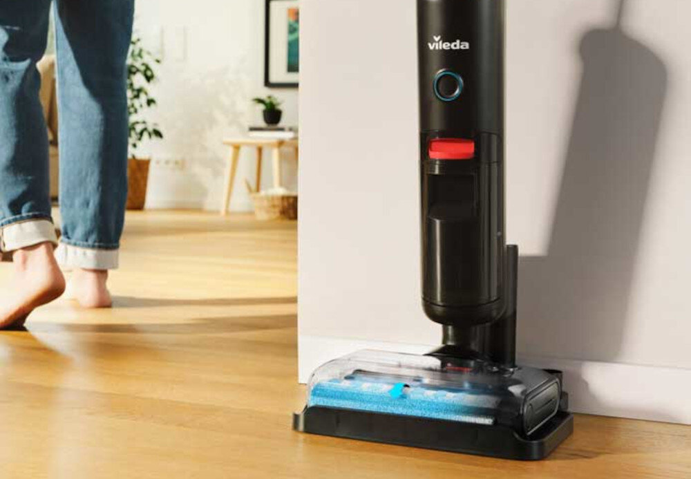Odkurzacz VILEDA PureClean S5 Plus Automatyczna funkcja samoczyszczenia sprzątanie jedno naciśnięcie wałek i wewnętrzne elementy zostały przepłukane czystą wodą znacząco wpływa na żywotność