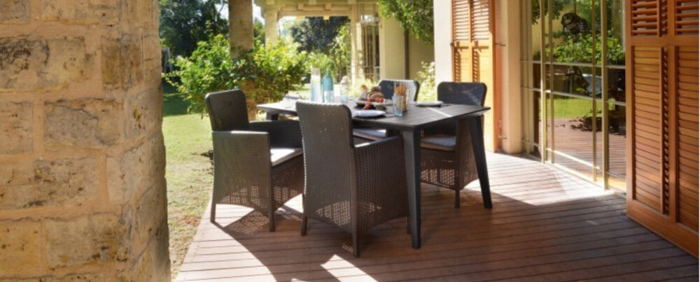 Stolik ogrodowy ALLIBERT Lima 160 226499 Grafitowy na balkon taras ogród część renomowanej marki KETER w kolorze grafitowym