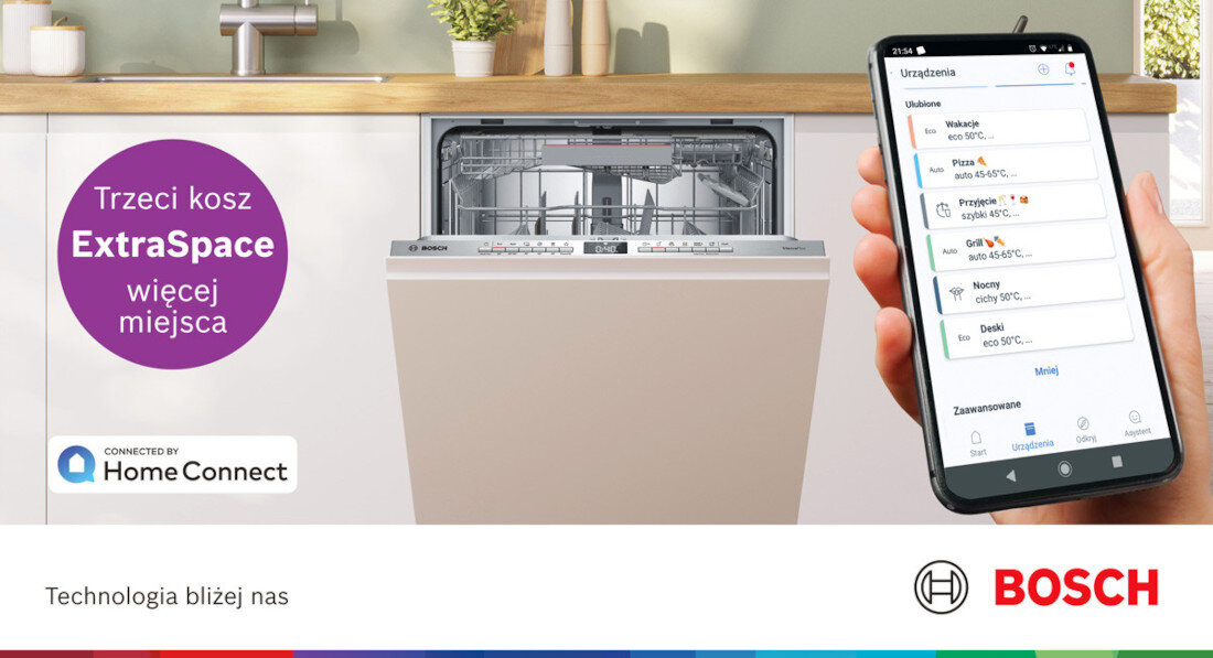 Zmywarka BOSCH SMV4ENX06E Trzeci kosz ExtraSpace design tło prezentacja wizualizacja Zyskaj wolny czas