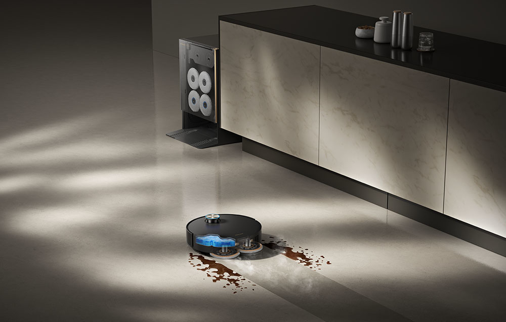 Robot sprzątający DREAME Matrix 10 Ultra Czarny Skuteczność termicznych padó Stała temperaturaw Pady z nylonowym włosiem mop gąbkowy higiena W połączeniu ze środkiem dezodoryzującym zapach świeżość