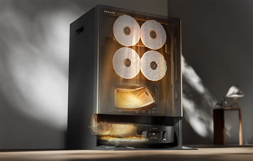 Robot sprzątający DREAME Matrix 10 Ultra Czarny Czyszczenie ThermoHub™ Stacja ThermoHub™  temperatura Dwudziestodyszowy system port ssący higiena proces  system automatycznie obniża temperaturę