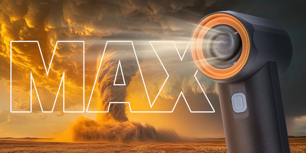 Dmuchawa wielofunkcyjna FeiyuTech KiCA JetFan Max Czarny czarna dmuchawa przycisk pomarańczowa obręcz w tle tornado Podmuch, który robi wrażenie 