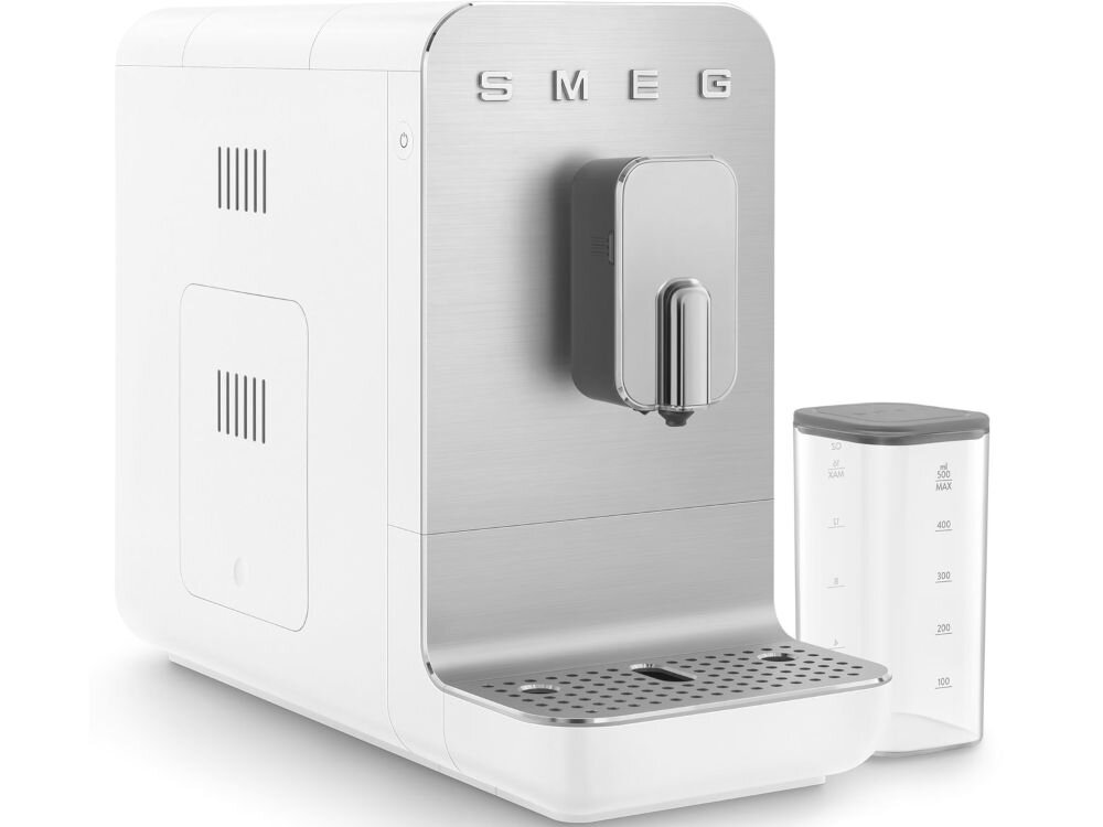 Ekspres SMEG BCC13WHMEU wbudowany młynek pojemność 150 g zbiornik na wodę o pojemności 14 l wygodny kilka filiżanek kawy zbiornik na fusy pojemność 7 porcji alarmy informujące zwiększony komfort użytkowania