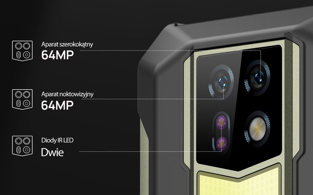 Smartfon ULEFONE Armor 24 aparat szerokokątny 64 MP oraz aparat noktowizyjny 64 MP zdjęcia pod wodą 0,8 µm 1/1,7 matryca 