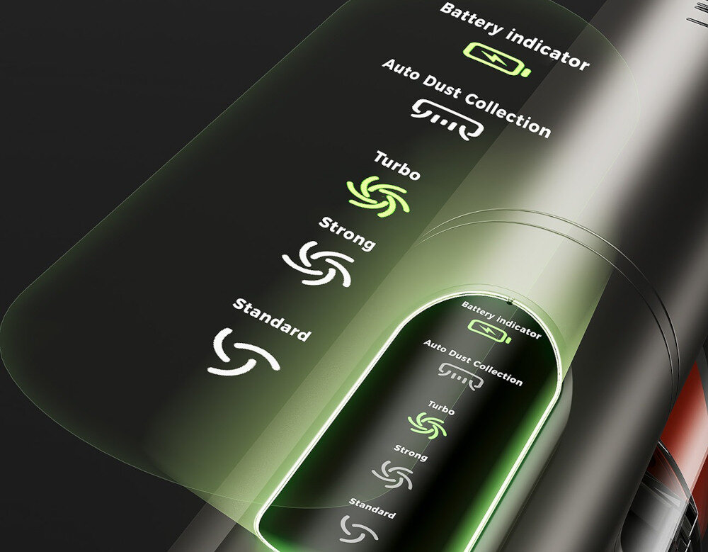 Odkurzacz UWANT V500 Do 40 minut działania Czas pracy Trzy tryby – Standard, Strong i Super dopasowanie  Wyświetlacz LED 