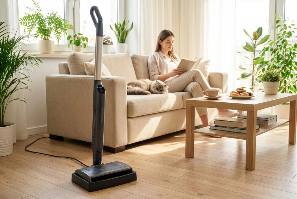 Mop elektryczny GÖTZE&JENSEN EM600T z akumulatorem 2600 mAh zapewniającym 50 minut pracy