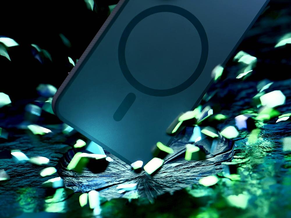 Etui XLINE Smoke Guardx MagSafe do Samsung Galaxy S26 Etui 3mk do Samsung Galaxy S26 Ultra upadające na twarde podłoże, ilustrujące wysoką odporność na wstrząsy i ochronę telefonu przed skutkami uderzeń.