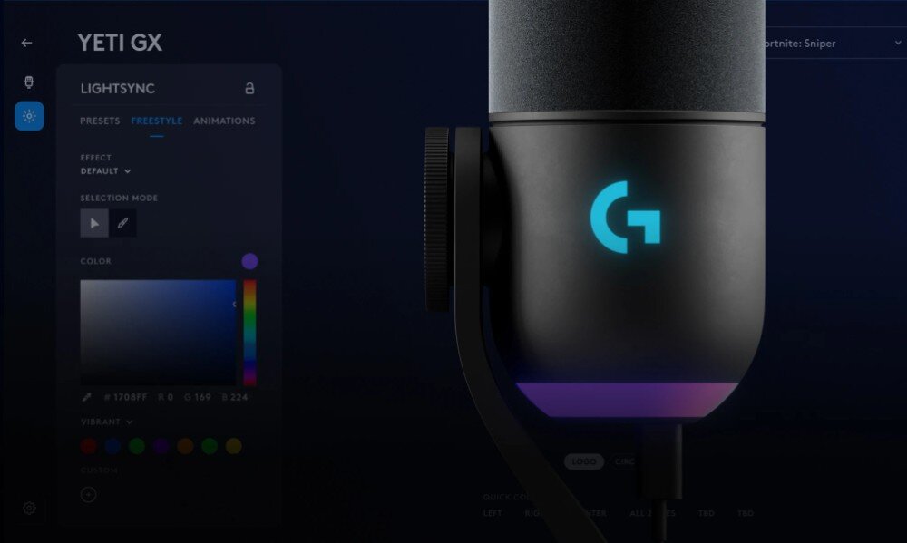 Mikrofon LOGITECH Yeti GX Czarny aplikacja podłączenie ustawienia podświetlenie