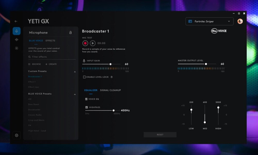 Mikrofon LOGITECH Yeti GX Czarny wzmocnienie limiter filtry efekty