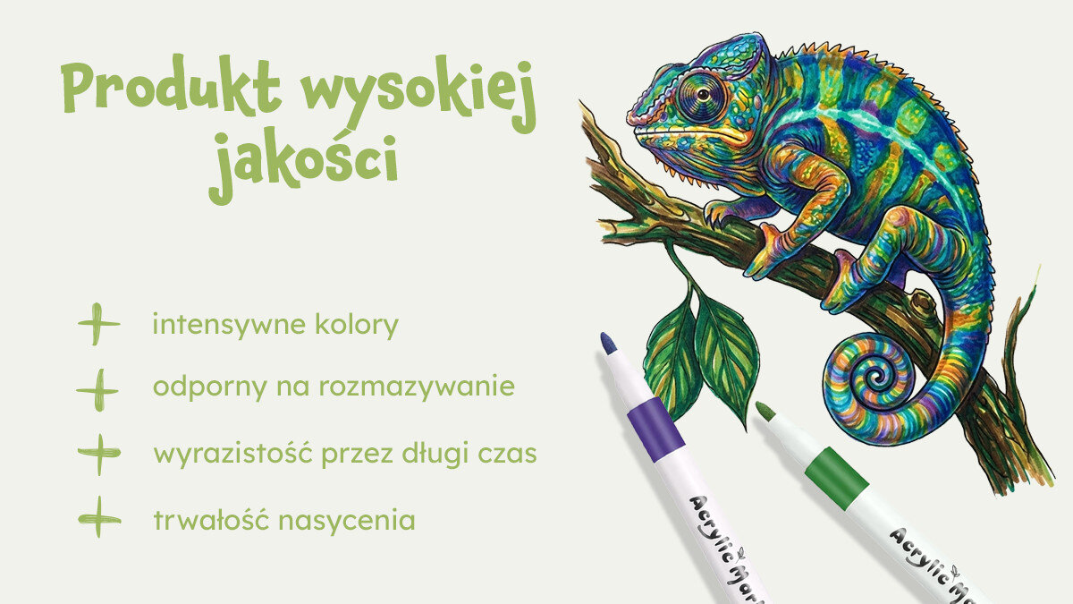 Zestaw markerów akrylowych EXTRALINK (60 sztuk) Trwałość i nasycenie odporna na rozmazywanie krycie zbliżone do tradycyjnych farb wyrazistość przez długi czas po aplikacji