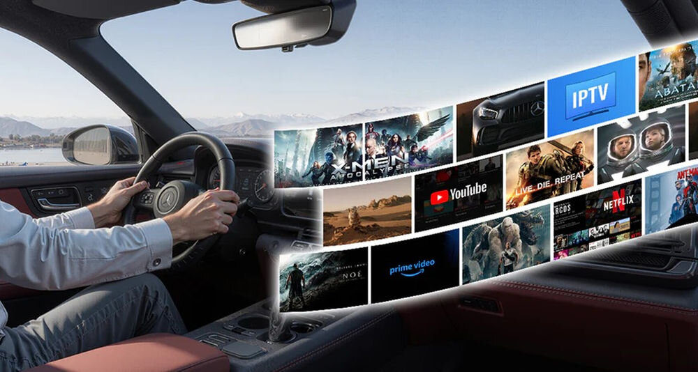 Adapter OTTOCAST CA515-T Play2Video Ultra CarPlay Android Auto aplikacje Netflix YouTube IPTV Prime Video streaming w samochodzie, osoba prowadząca samochód