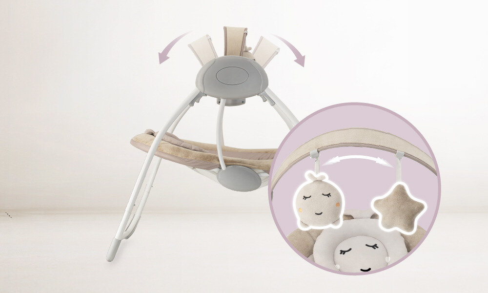 Bujaczek MOMI Liss Beżowy Zabawa i rozwój zmysłów Pałąk z dwiema sensorycznymi zabawkami  Kolorowe elementy  rozwój koordynacji wzrokowo-ruchowej