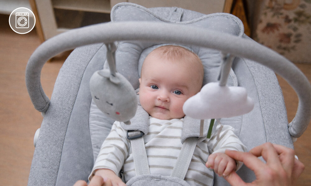 Bujaczek MOMI Pearl Szary Łatwa pielęgnacja tkaniny  z miękkiej tkaniny Pokrowiec można zdjąć i wyprać w pralce w temperaturze do 30°C higiena