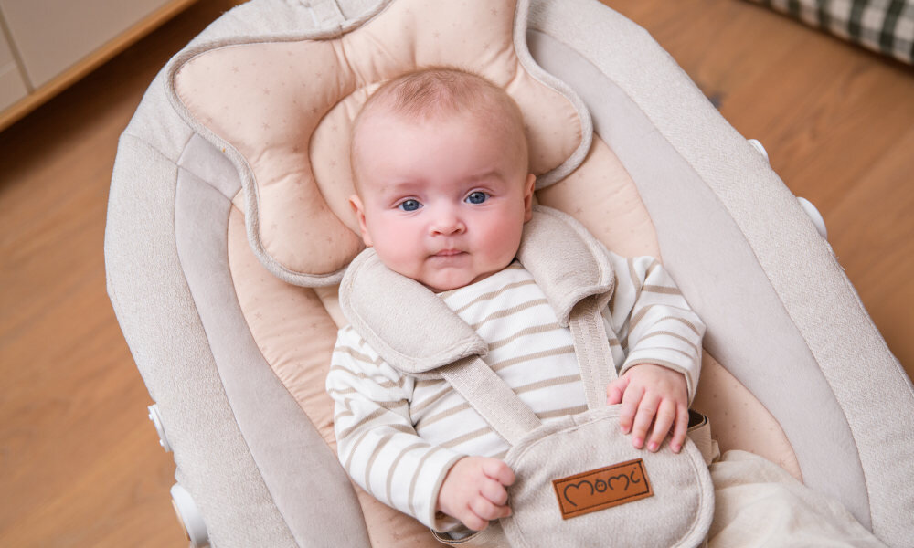 Bujaczek MOMI Pearl Beżowy prezentacja wizualizacja design wygląd Komfort i spokój malucha