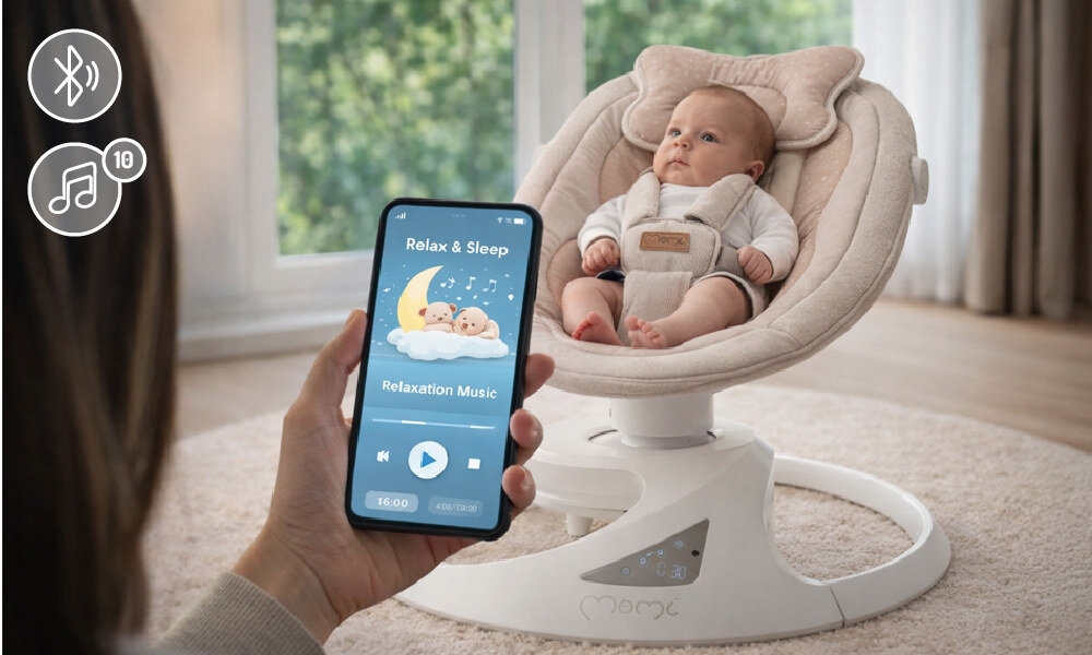 Bujaczek MOMI Pearl Beżowy Muzyka i własne dźwięki 6 melodii 4 odgłosy natury relaks atmosfera funkcji Bluetooth odtwarzać ulubioną muzykę z telefonu dopasowanie wsparcie