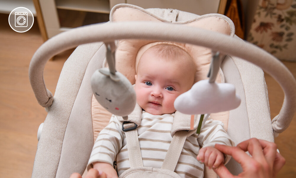 Bujaczek MOMI Pearl Beżowy Łatwa pielęgnacja tkaniny  z miękkiej tkaniny Pokrowiec można zdjąć i wyprać w pralce w temperaturze do 30°C higiena