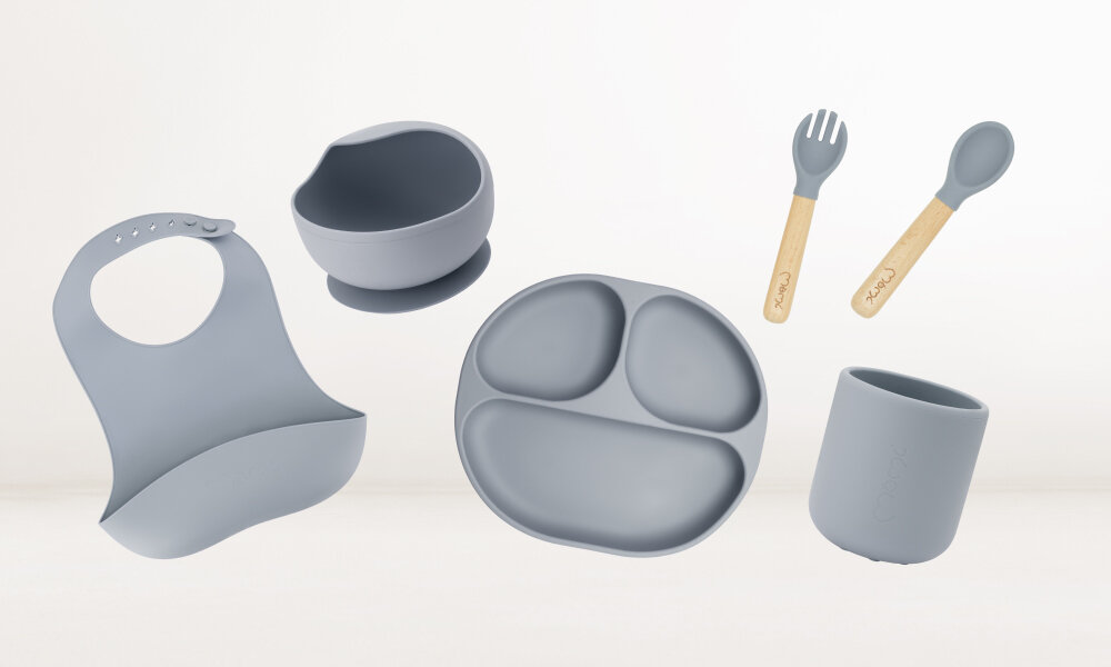 Zestaw naczyń MOMI Ami Szary dla dzieci od 6 miesiąca życia wiek przeznaczenie