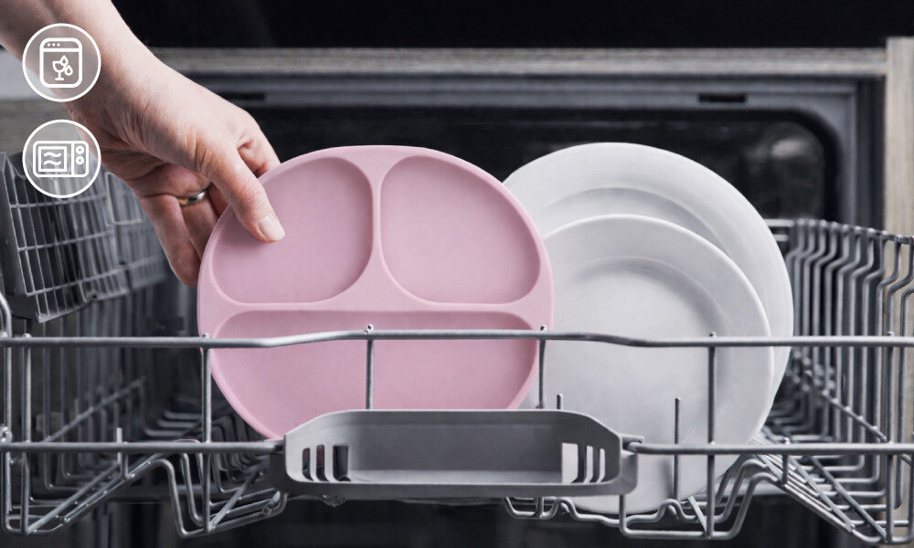 Zestaw naczyń MOMI Ami Różowy Łatwe czyszczenie Silikonowe elementy można myć w zmywarce nadaje się do podgrzewania posiłków w mikrofalówce