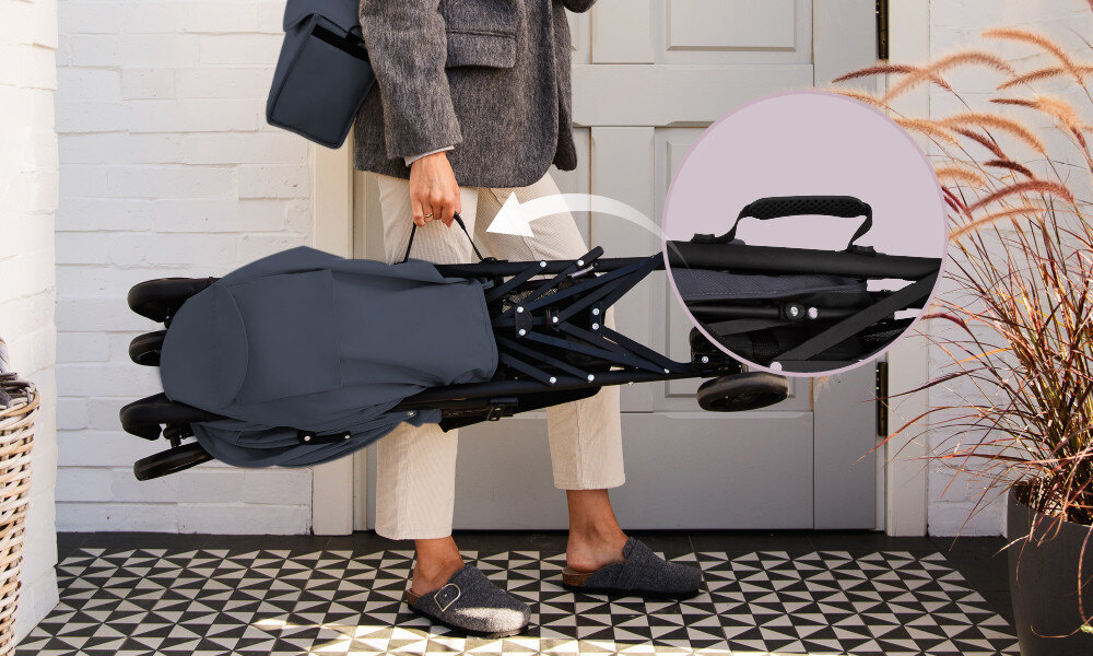 Wózek spacerowy MOMI Akira Szary Składanie i przechowywanie Mobilny system składania w kilka chwil  Uchwyt do przenoszenia lekka konstrukcja 7,28 kg