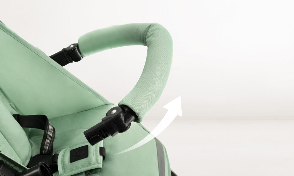 Wózek spacerowy MOMI Akira Zielony Pałąk i wygoda obsługi Rotacyjny pałąk Kieszonka na drobiazgi w tylnej części