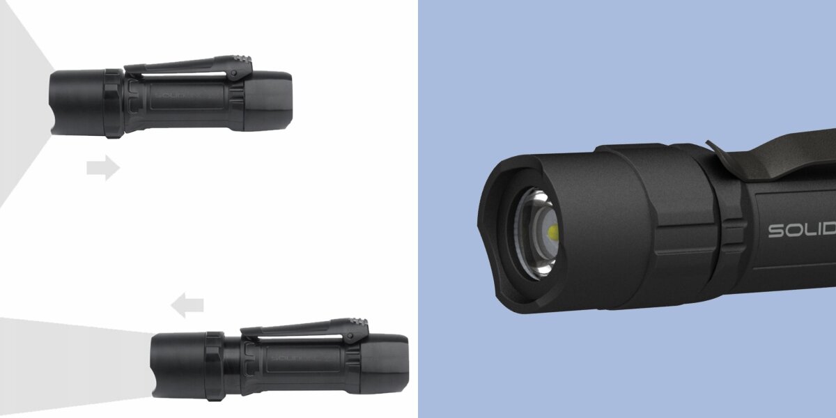 Latarka LEDLENSER Solidline SL6 Czarny, Niezawodne oświetlenie, Latarka pokazana w różnych perspektywach
