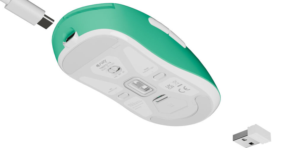 Mysz FURY Tanto T4 Wireless Biały
					szeroka kompatybilność, technologia Plug & Play, brak konieczności instalowania dodatkowego oprogramowania,
					kompatybilność urządzeniami z systemami Android, Linux, Windows 7, 8, 10, 11, mysz w kolorze miętowym na białym tle, kabel zakończony wtyczką USB-C, adapter USB-A 2,4 GHz