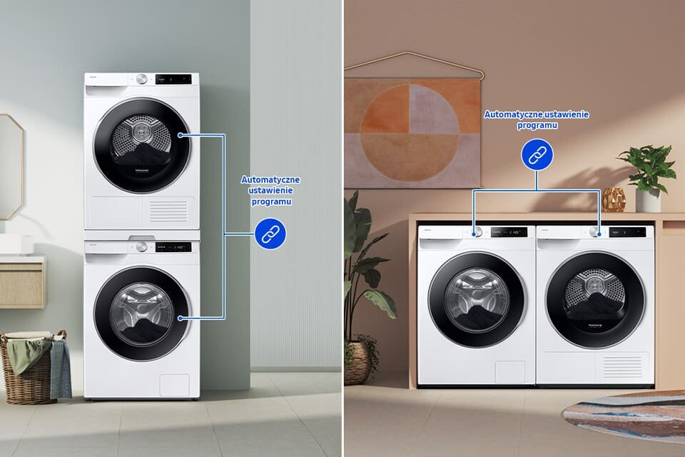 Pralka Samsung ww90dg6u85leu4 łączy się z suszarką, dobierając optymalny program suszenia