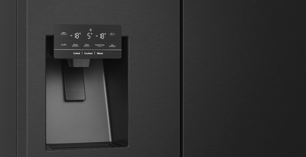 LODÓWKA HISENSE RQ760N4SBFE sterowanie elektroniczne panel ustawienia funkcje kostki lodu mrożenie woda dyspenser