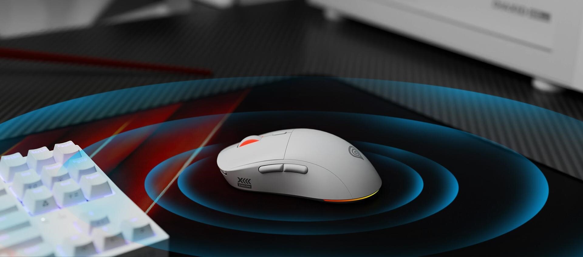 Mysz GENESIS Zircon XIII Biały technologia motion sync pełna synchronizacja pomiędzy wysyłaniem danych o położeniu a ich odbiorem