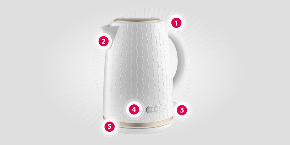 Czajnik SENCOR SWK 7200 Biały Wygoda funkcjonalność filtr przełącznik przechowywanie obrotowa podstawa zakres 360°