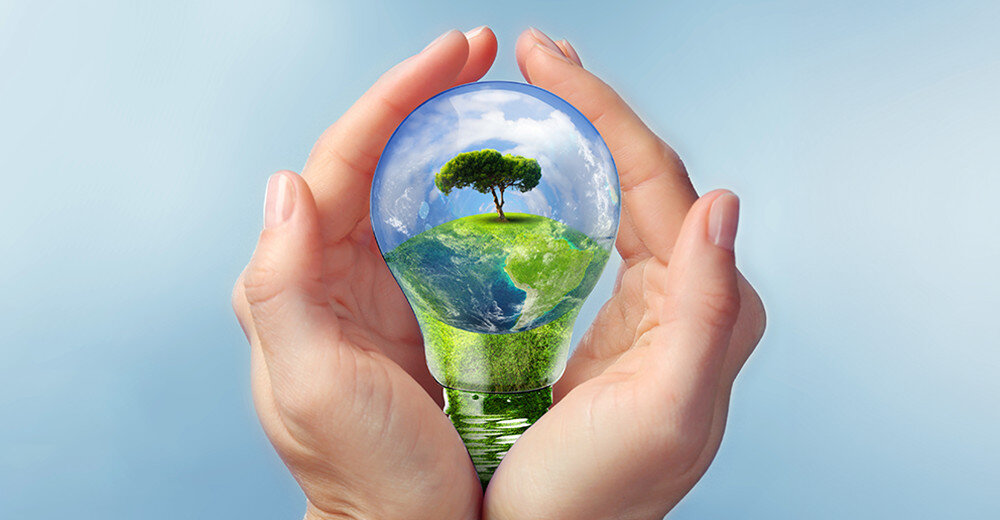 LODÓWKA HISENSE RQ5P470SMFE lifestyle wizualizacja żarówka w dłoniach planeta zdjęcie poglądowe zieleń niebo natura tryb Eco oszczędność utrzymanie świeżości