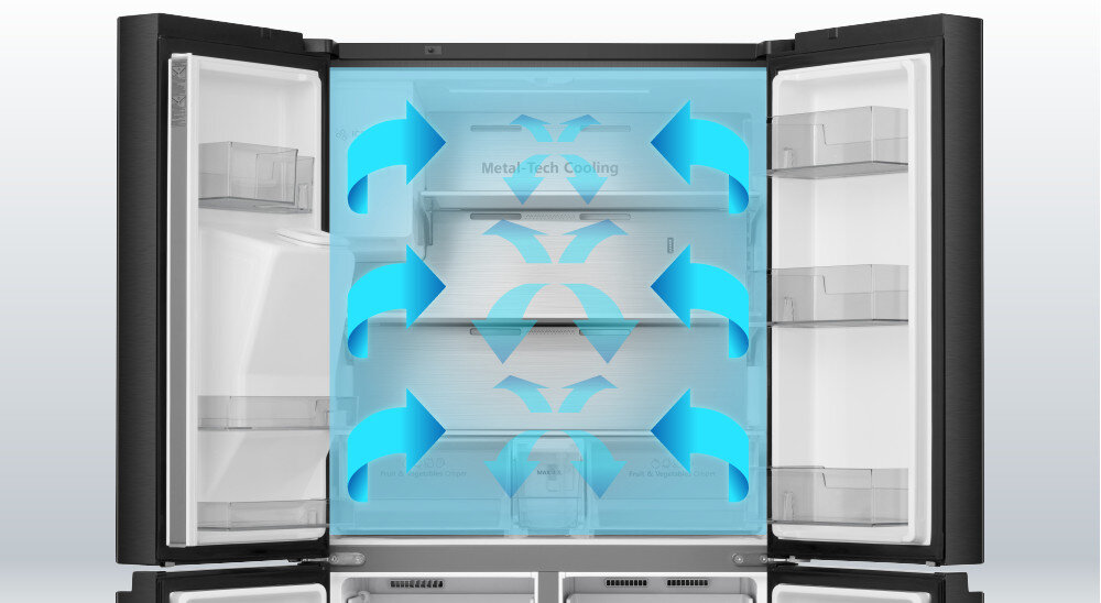 LODÓWKA HISENSE RQ7P522STFE MD Multi Air Flow rozprowadzanie powietrza równomiernie każda półka chłodzenie wnętrze
