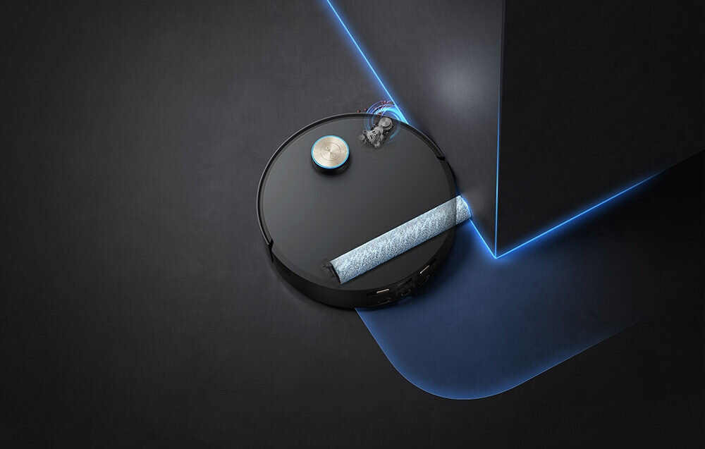 Robot sprzątający DREAME Aqua 10 Ultra Roller Complete Czarny Precyzja przy krawędziach Mop rolkowy unosił się nad suwakiem i opierał na dwóch prętach dociera aż do samych krawędzi i narożników Technologia SideReach™ wzdłuż ścian i między nogami mebli  specjalna szczotka z włosiem
