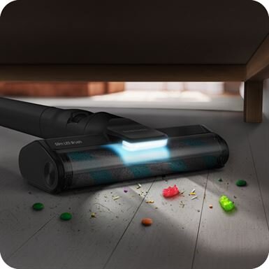 Elektroszczotka Slim LED i żelki pod kanapą