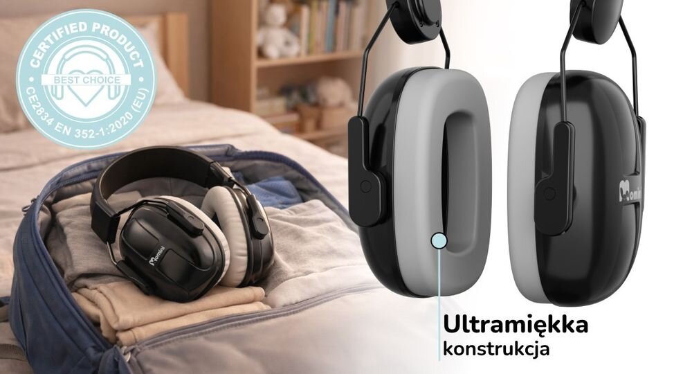 Słuchawki wygłuszające MOMINI Milo miękkie nauszniki komfort dopasowanie 360 stopni dzieci, słuchawki leżące w torbie podróżnej