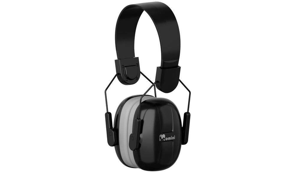 Słuchawki wygłuszające MOMINI Milo czarny kolor styl dzieci praktyczne użytkowanie, słuchawki po skosie na białym tle