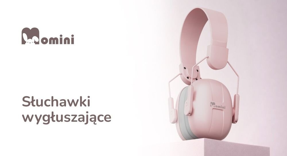 Słuchawki wygłuszające MOMINI Milo ochrona słuchu dzieci redukcja hałasu komfort użytkowania, słuchawki srtojące na postumencie na białym tle