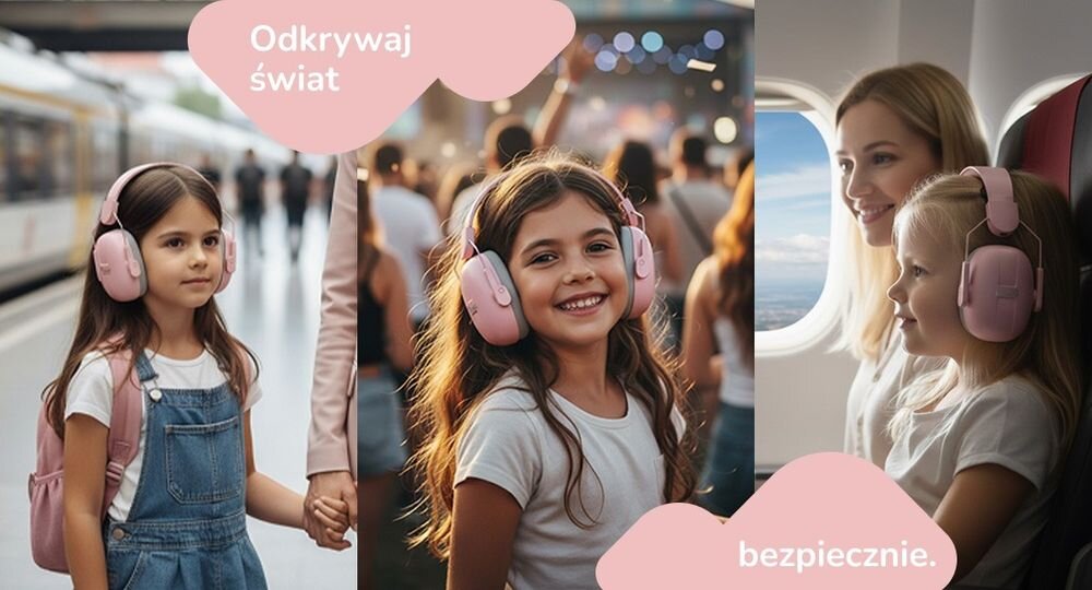 Słuchawki wygłuszające MOMINI Milo redukcja hałasu dzieci koncert podróż ochrona słuchu, dziecko z założonymi słuchawkami wygłuszającymi