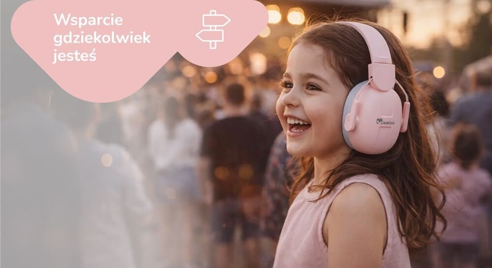 Słuchawki wygłuszające MOMINI Milo redukcja bodźców koncentracja dzieci komfort codzienne użytkowanie, dziecko z założonymi słuchawkami wygłuszającymi