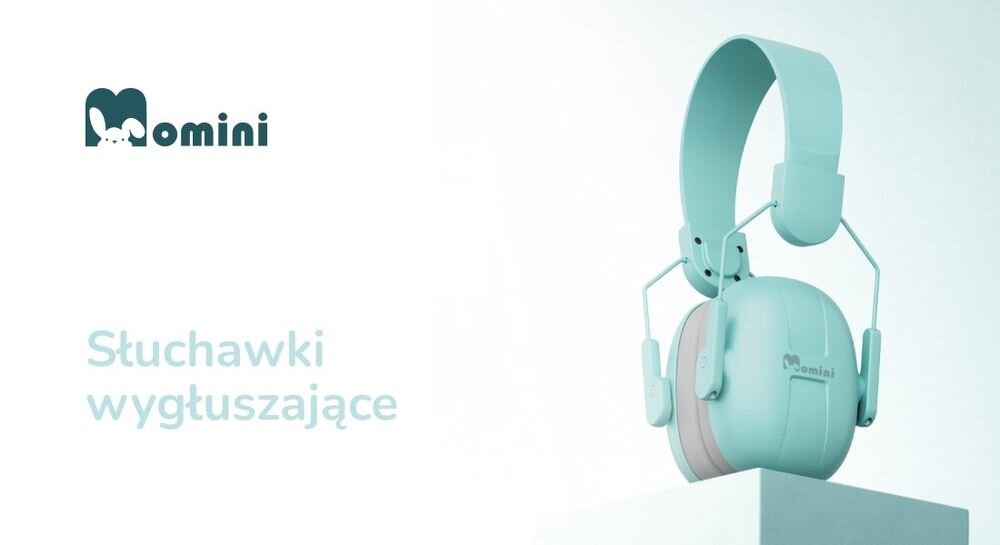 Słuchawki wygłuszające MOMINI Milo ochrona słuchu dzieci redukcja hałasu komfort użytkowania, słuchawki srtojące na postumencie na białym tle