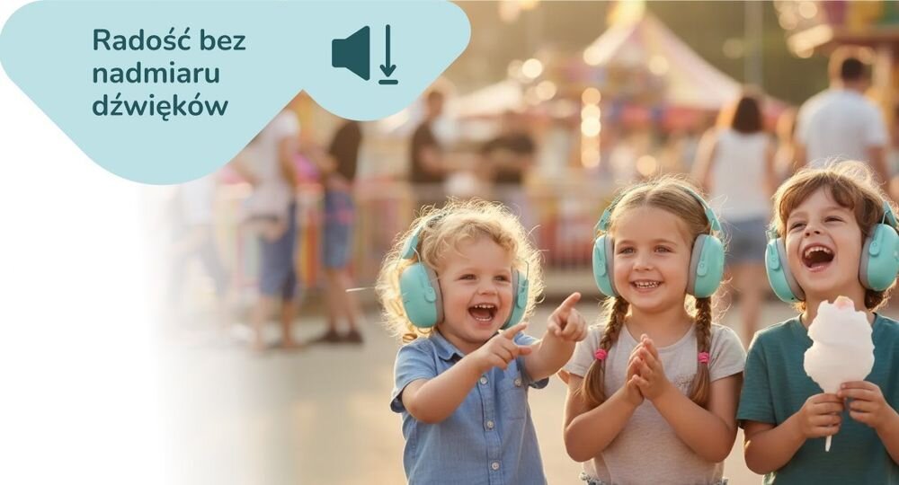 Słuchawki wygłuszające MOMINI Milo NRR 18 dB certyfikat EN 352-1 CE 2834 ochrona dzieci, dzieci z założonymi słuchawkami wygłuszającymi