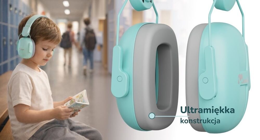 Słuchawki wygłuszające MOMINI Milo miękkie nauszniki komfort dopasowanie 360 stopni dzieci, dziecko z założonymi słuchawkami wygłuszającymi