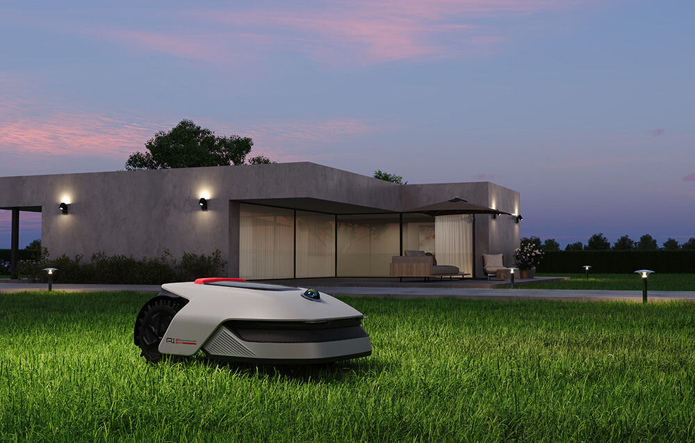 Robot koszący DREAME A1 PRO 1000 noc ogród trawnik robot kosi trawę w tle dom niebo technologia OmniSense™ szybkie, bezprzewodowe wyznaczenie granic koszenia tworzenie różnych typów stref dokładnie według Twoich potrzeb proces mapowania jest intuicyjny i nie wymaga specjalistycznej wiedzy ani dodatkowej opłaty instalacyjnej