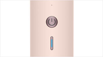 Zbliżenie na kluczowe przyciski: przycisk zasilania i strumienia zimnego powietrza