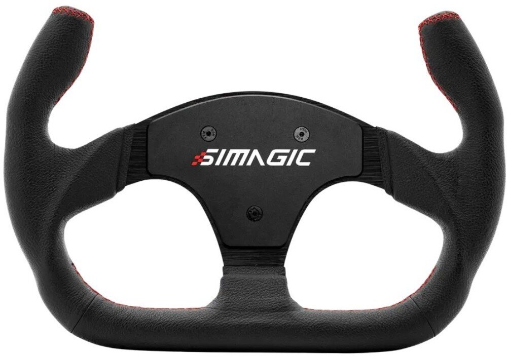 Obręcz kierownicy SIMAGIC P-325C Sportowa kierownica o spłaszczonym kształcie z wyprofilowanymi uchwytami i napisem 'SIMAGIC' na środkowym panelu