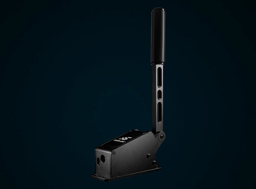 Hamulec ręczny SIMAGIC TB-1 USB-handbrake z pionową dźwignią wyposażoną w okrągły uchwyt, zamontowany na solidnej, prostokątnej podstawie z metalową obudową